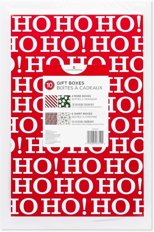 American Greetings Christmas Gift Boxes - Festive Designs with Lids, Assorted Sizes (6 Medium & 4 Large)
