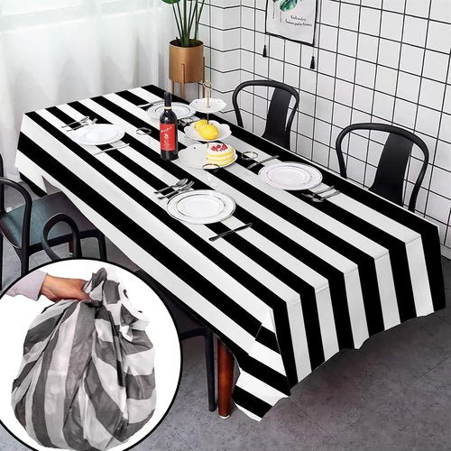 Gingham Tablecloths by [Brand Name] - 3 Pack Waterproof Plastic Covers | 54 x 108 Inch Black and White Stripe for Parties & Picnics