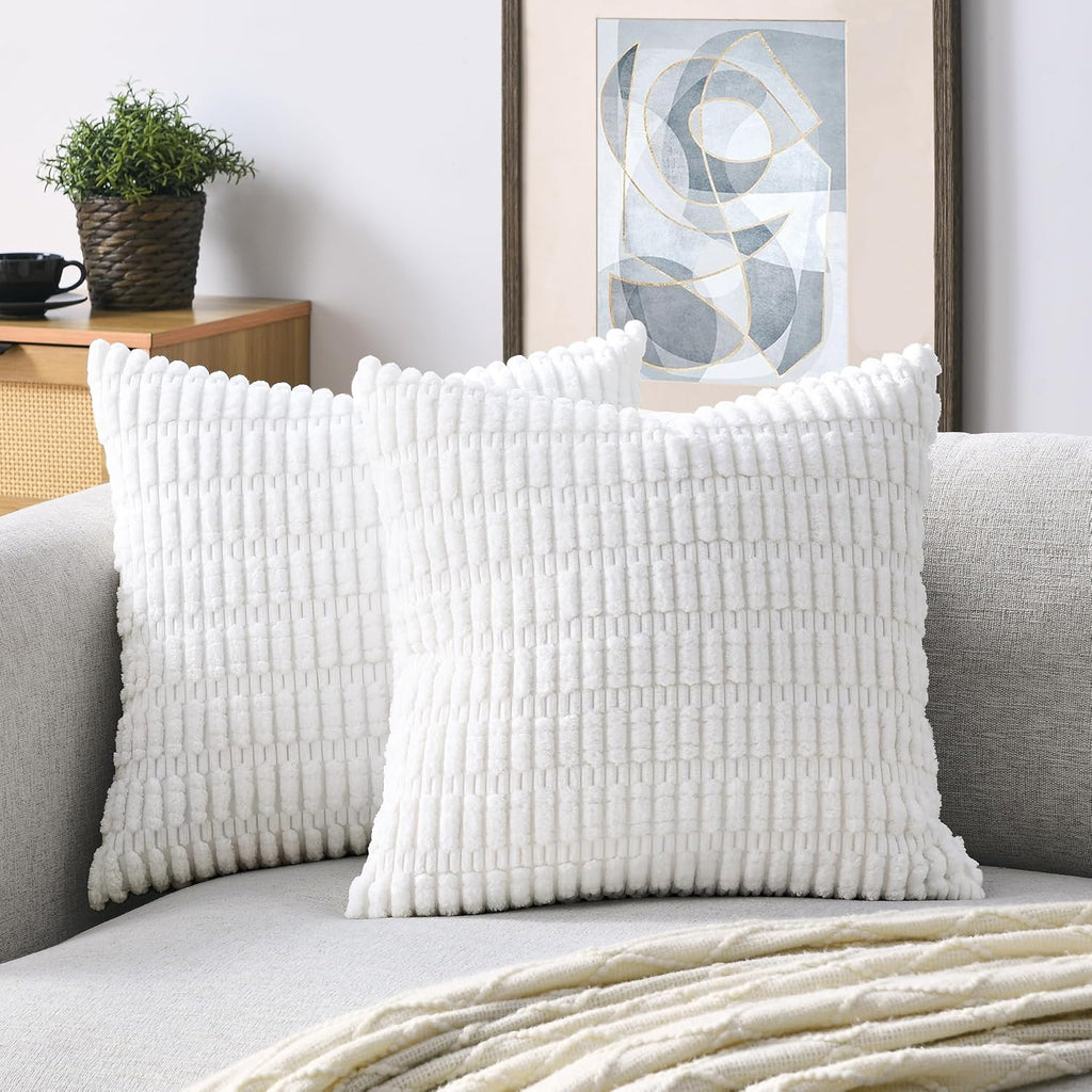Volcanics Decorative Throw Pillow Covers - Soft Corduroy Striped 18x18 Inch | Modern Farmhouse Boho Decor
