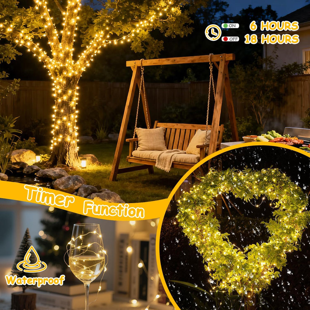 Skiennix 300 LED Fairy Lights - Twinkle String Lights with Remote & Timer | 99ft Bendable Silver Copper Wire, Warm White Decor for Weddings & Parties