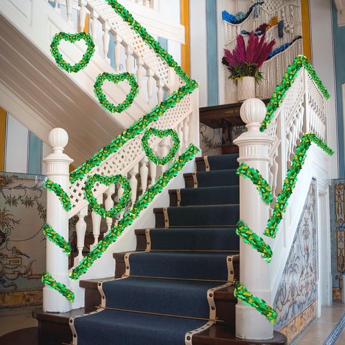 33FT St Patricks Day Garland Decor Gold Green Hat Shamrock Tinsel Garland for Home Indoor Outdoor St Patricks Day Party Supplies
