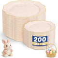 WDF 200PCS Pink Plastic Plates - Pink and Gold Plastic Plates - Include 100 Dinner Plate and 100 Cake Plate for Spring/Wedding/Bridal Shower/Tea party/Easter