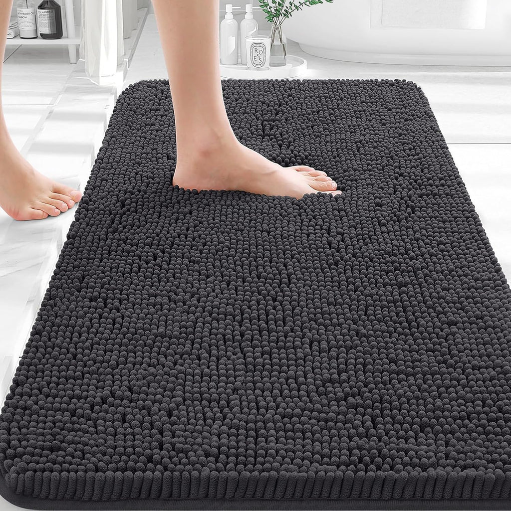 OLANLY Bathroom Rugs - Extra Soft Chenille Bath Mats | Quick Dry, Machine Washable, 30x18, Dark Grey