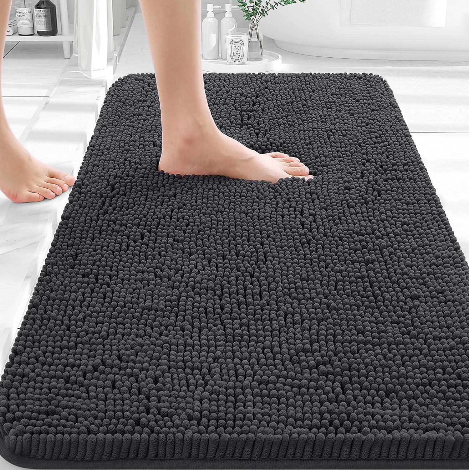 OLANLY Bathroom Rugs - Extra Soft Chenille Bath Mats | Quick Dry, Machine Washable, 30x18, Dark Grey