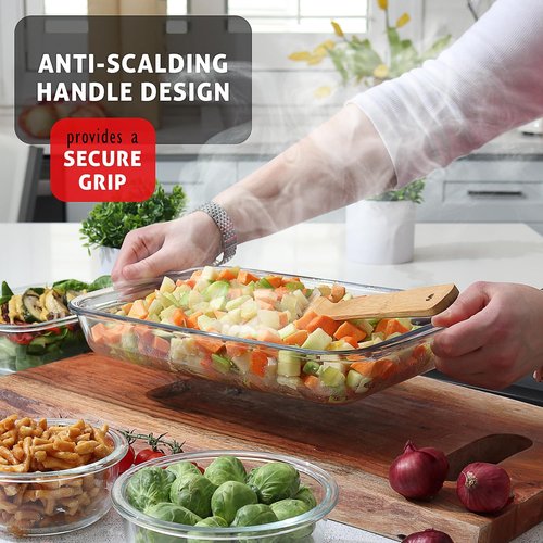 Nestl 8pc Glass Baking Dishes Set - Leakproof Casserole Containers with Lids | Oven & Microwave Safe, 9x13 Black