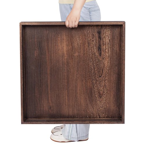 Ottoman Tray for Coffee Table Living Room Wood Serving Tray Large Wooden Square 24 Inches Rustic Brown