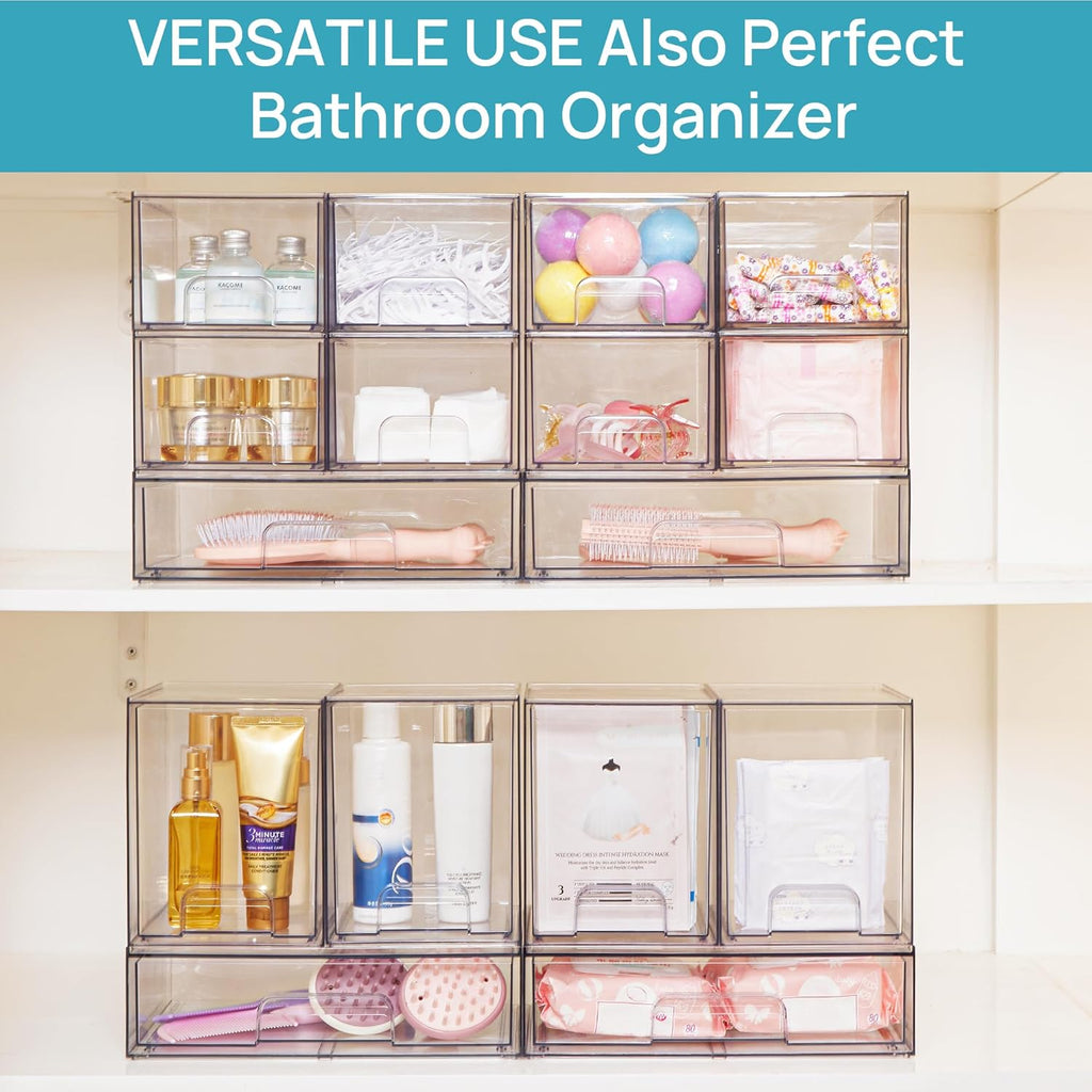 Vtopmart Clear Stackable Storage Drawers - 7.6" Plastic Organizers for Skincare & Beauty Supplies | 4 Pack