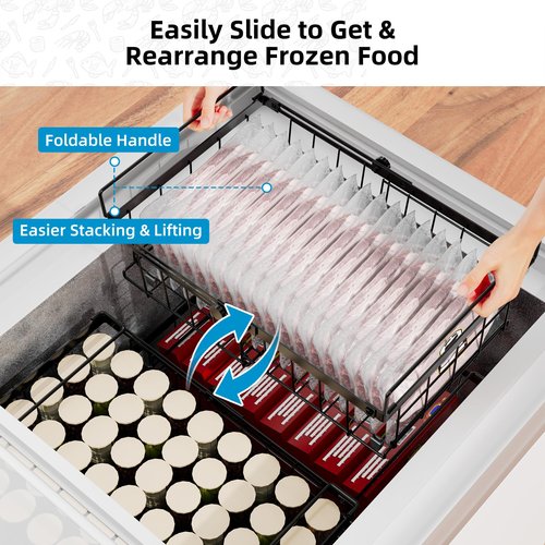 Deep freezer organizer bins-Fit 10 to 20 Cu.FT，4 Pcs stackable wire baskets for freezer，Vegetable Fruit Basket，kitchen countertop organizer，pantry organizers and storage，Expandable length 11.42-17.91"