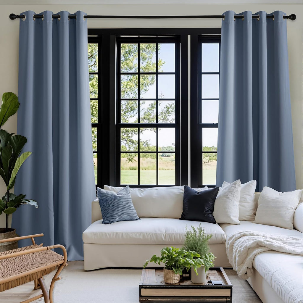 NICETOWN Room Darkening Curtains - Elegant Stone Blue Drapery Panels, 52" x 84" Size