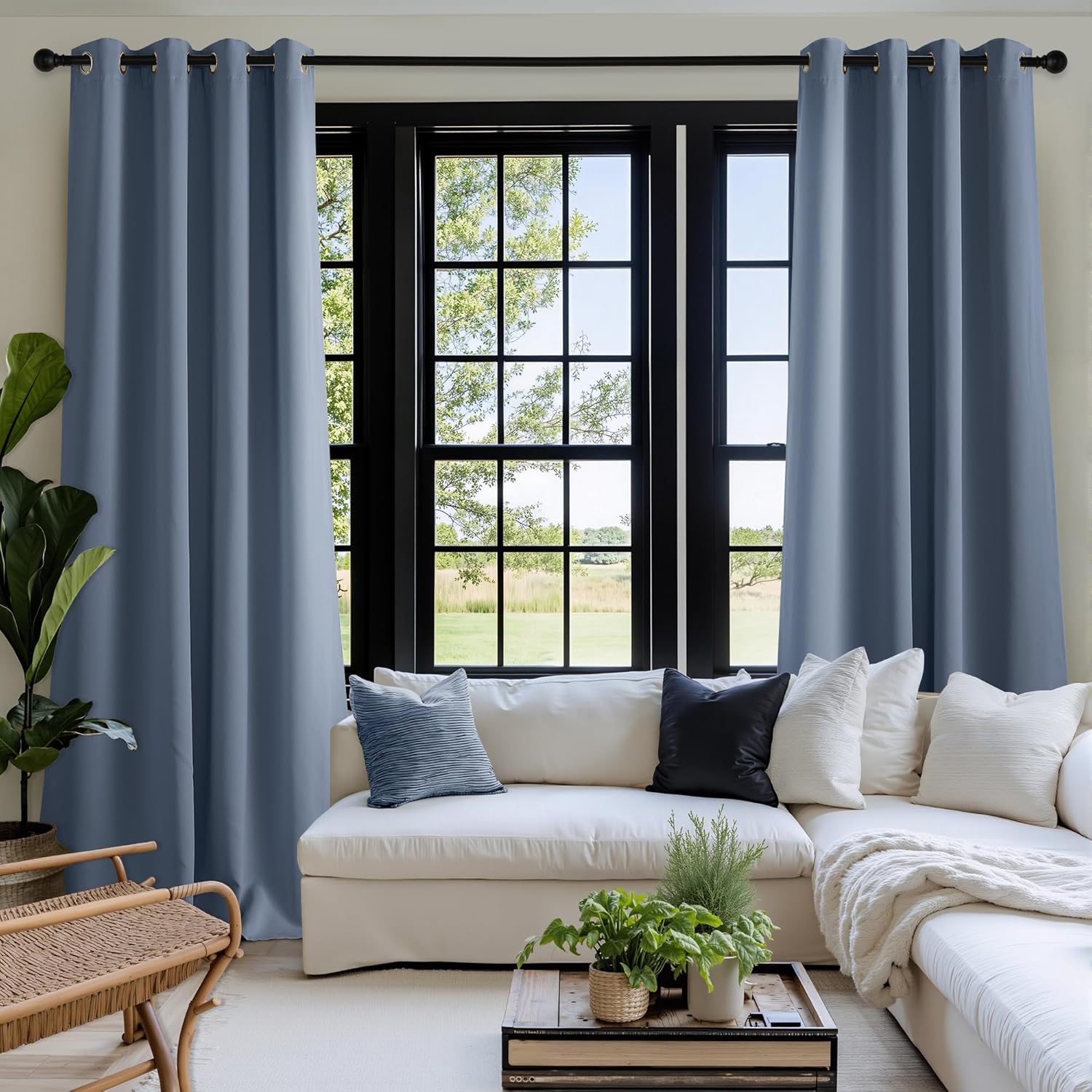 NICETOWN Room Darkening Curtains - Elegant Stone Blue Drapery Panels, 52" x 84" Size