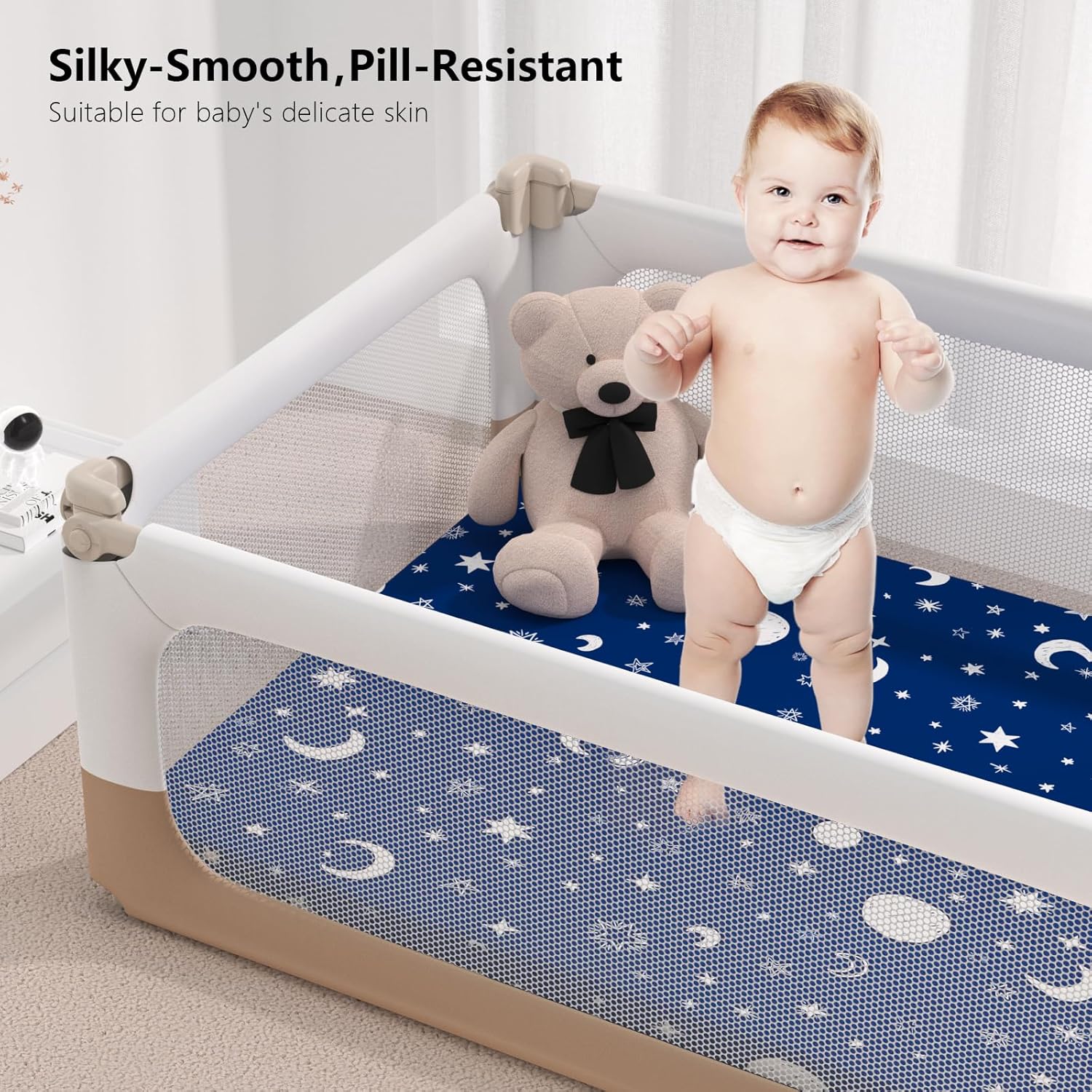 Pack N Play Sheets Fitted by [Brand Name] - 2-Pack Soft & Breathable Mini Crib Sheets | Starry Sky & Clouds