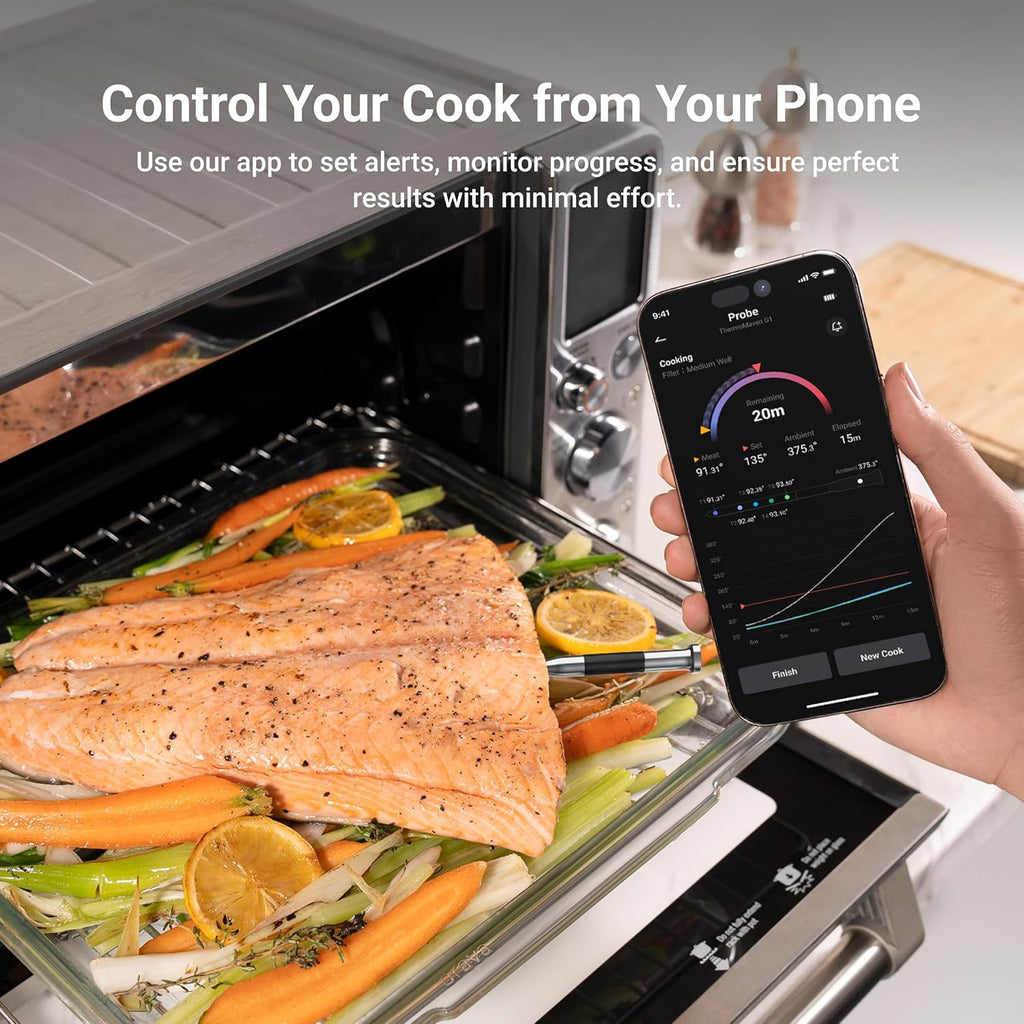 ThermoMaven Smart Bluetooth Meat Thermometer - 10X Enhanced Signal, Certified Accuracy ±0.5°F | WiFi Unlimited Range for BBQ & Grill