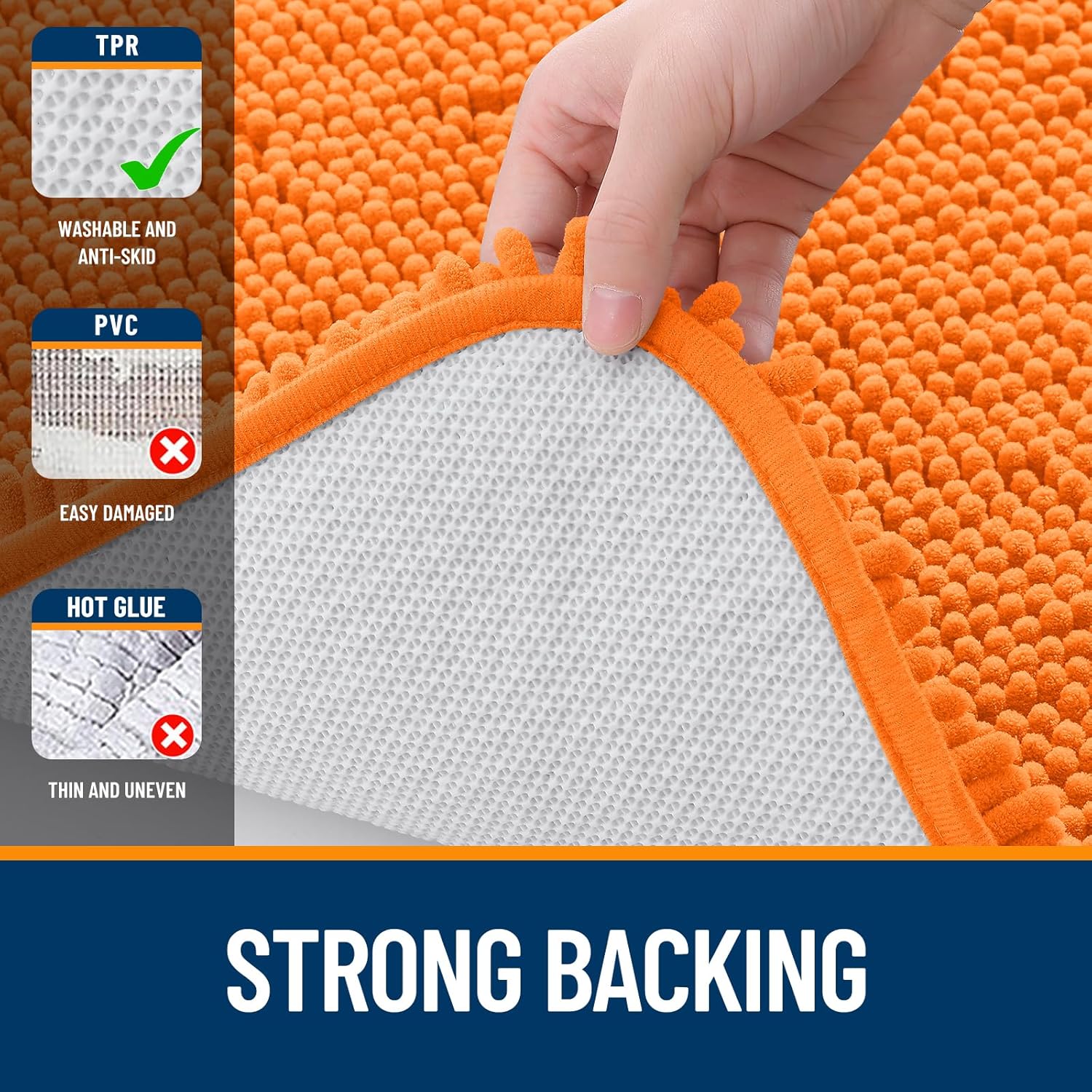 OLANLY Bathroom Rugs - Extra Soft Chenille Bath Mats | Quick-Dry, Machine Washable, 30x20, Orange