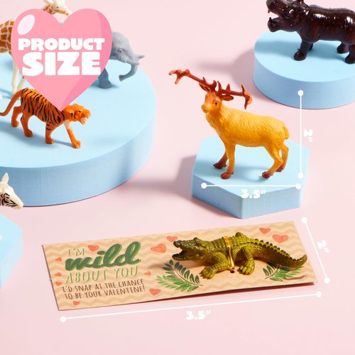JOYIN 28Pack Valentines Day Gifts Cards with Zoo Animals Figures for Boys Girls, Greeting Cards for Classroom Exchange, Kids Party Favors School Game Prize Toys