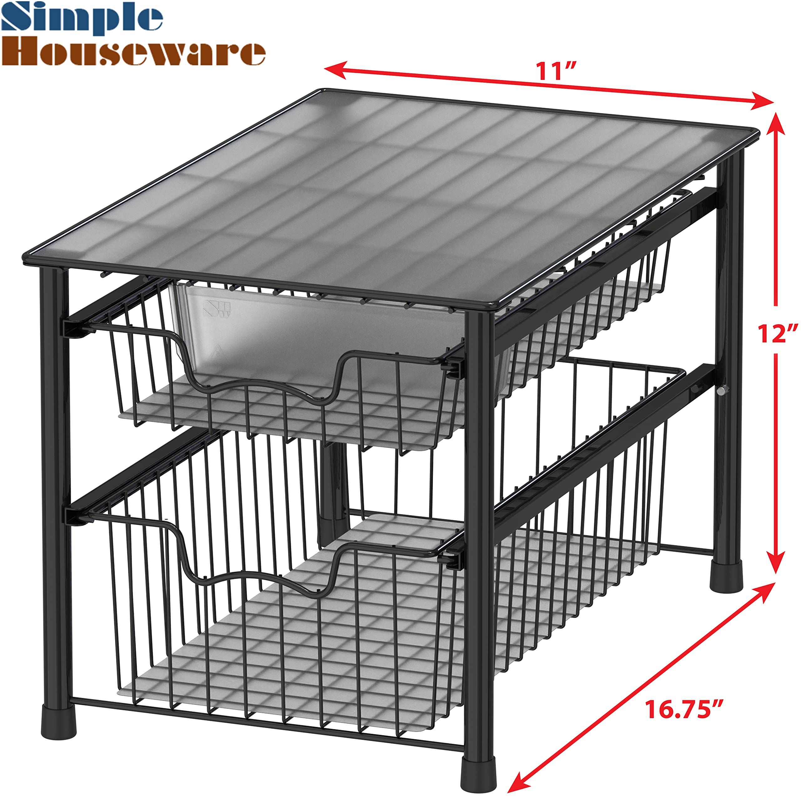 Simple Houseware Stackable 2 Tier Basket Drawer, Black