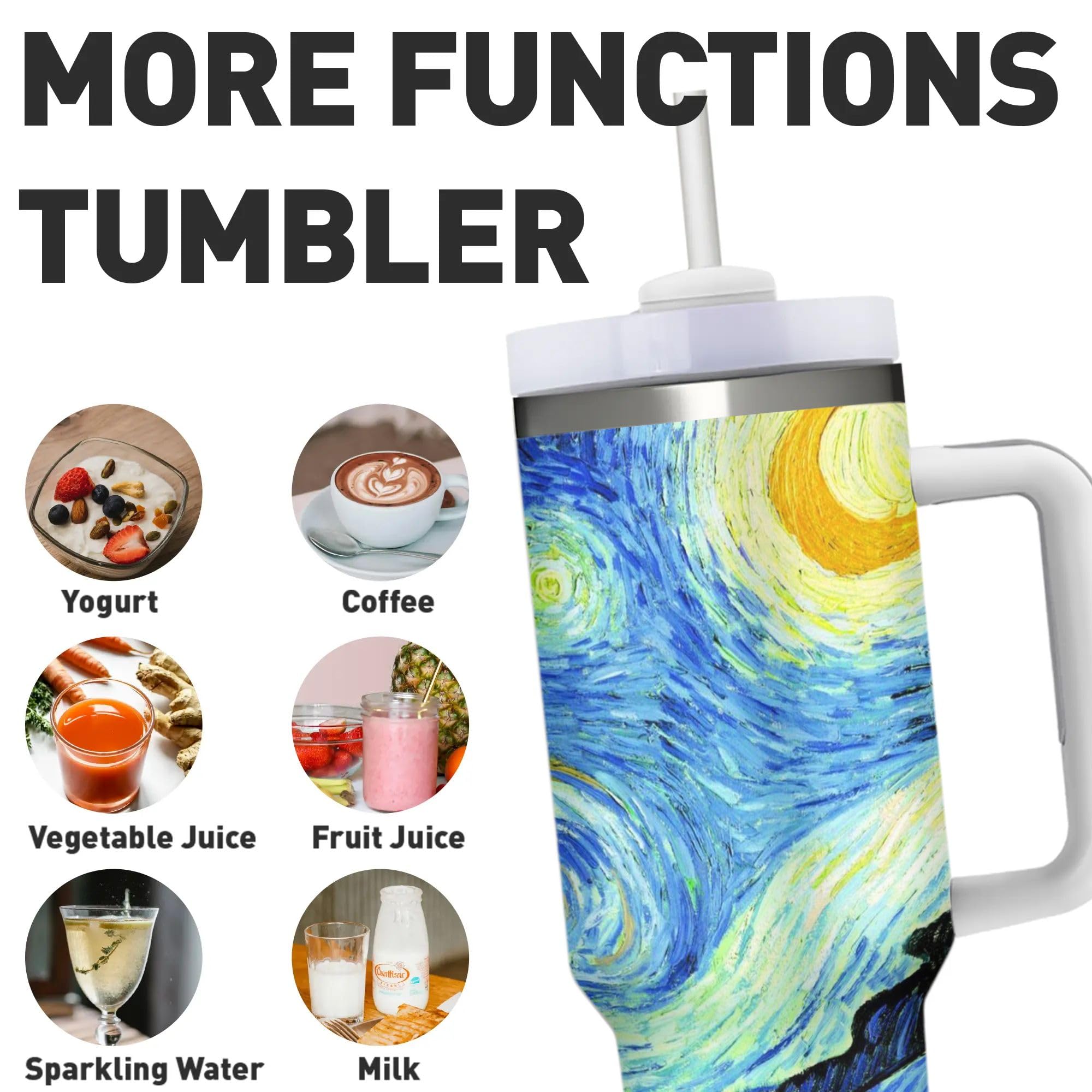 Mount Hour Starry 40 OZ Stainless Steel Tumbler with Handle Lid Straw, Ice Bully Hot/Cold Coffee Cup for Women Men Birthday Presents