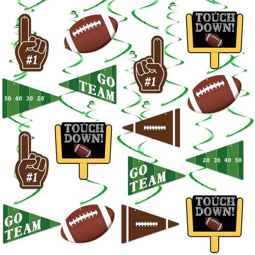 24Pcs Football Party Decorations, Football Hanging Swirls Decoration for Sports Birthday Party Decor, Ceiling Hanging Decor for Football Birthday Game Day Tailgate Party Supplies
