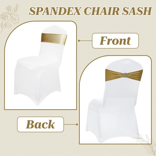 MDS Spandex Foil Chair Sashes - Universal Elastic Stretch Ties with Buckle for Weddings | Metallic Gold - Pack of 50