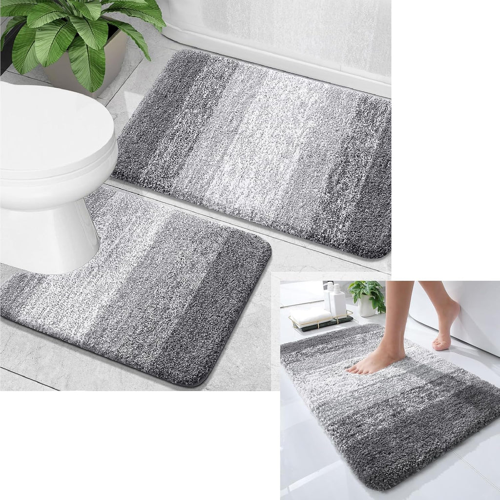 OLANLY Ombre Bath Rug Set - Soft & Absorbent 2-Piece Bathroom Rugs in Grey | 30x20 & 24x20 Inches