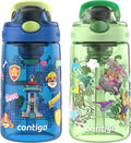 Contigo Aubrey Water Bottles - Leak-Proof & Spill-Proof 2-Pack, 14oz, Power Pups & Dino Treks, Green/Blue