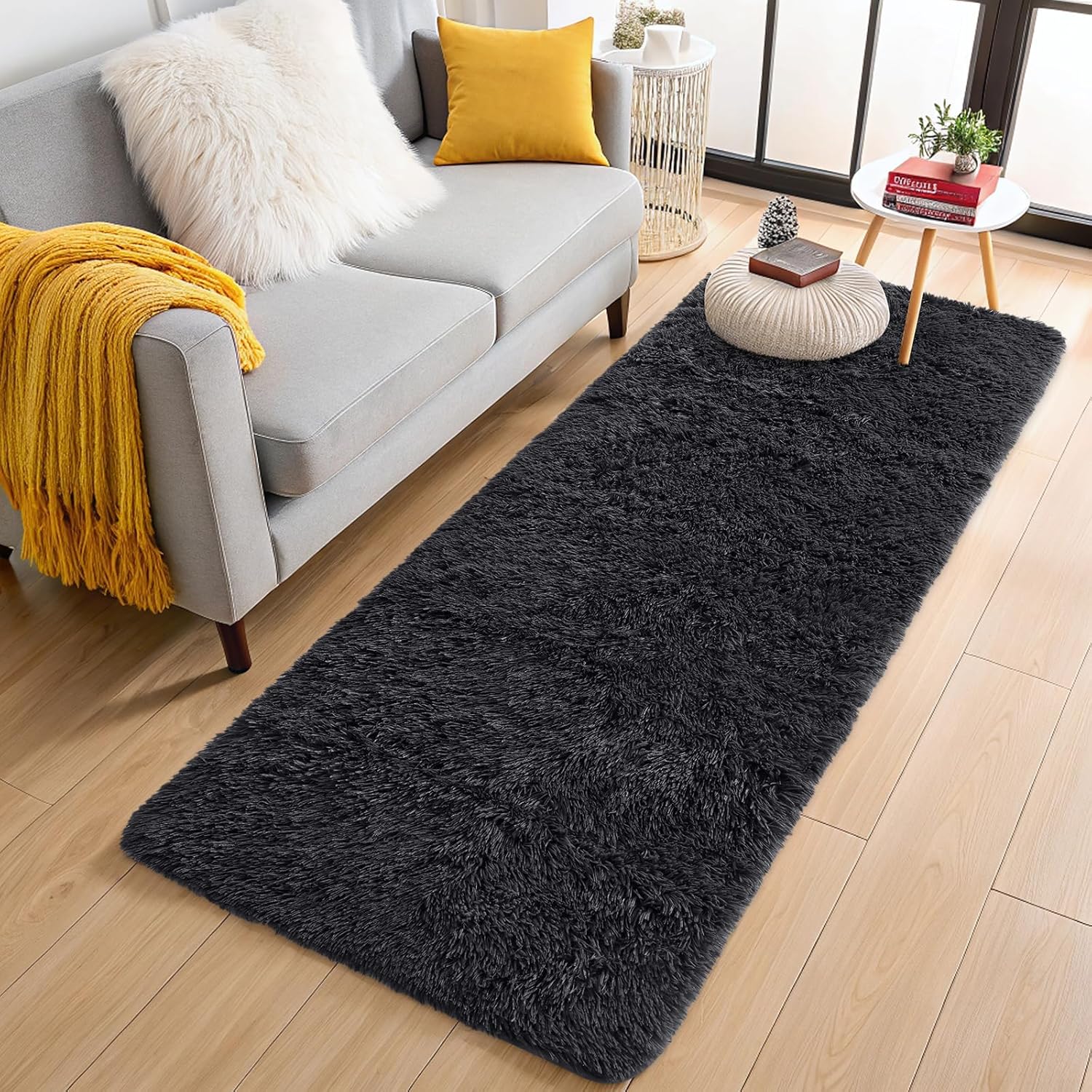 OLANLY Runner Rugs - Soft, Machine Washable Shaggy Carpet for Hallway & Bedroom | Black, 2x10 ft