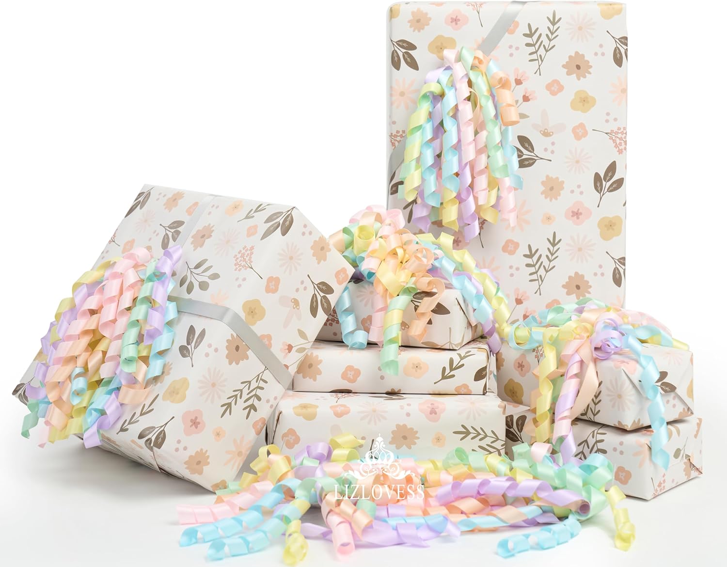 Skiennix 6-Inch Pastel Curly Gift Bows - Self-Adhesive Rainbow Set of 6 for Birthdays, Weddings & Holidays