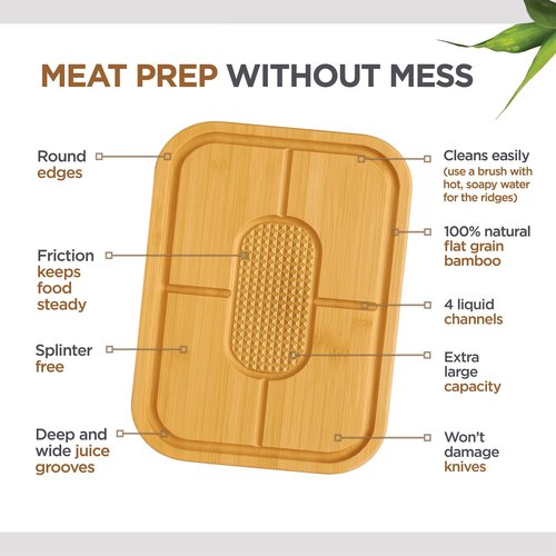 Extra Large Bamboo Meat Cutting Board, 18x13 Thick Reversible Butcher Block Carving Board with Deep Juice Groove, Non-Slip Center, Heavy Duty Chopping Block for Turkey, Steak, Brisket, BBQ & Poultry