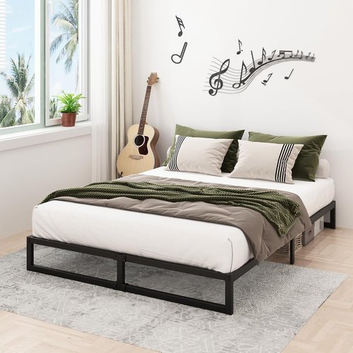 Lutown-Teen Queen Size Bed Frame - Heavy Duty Metal Platform with Steel Slat Support | Easy Assembly, Black
