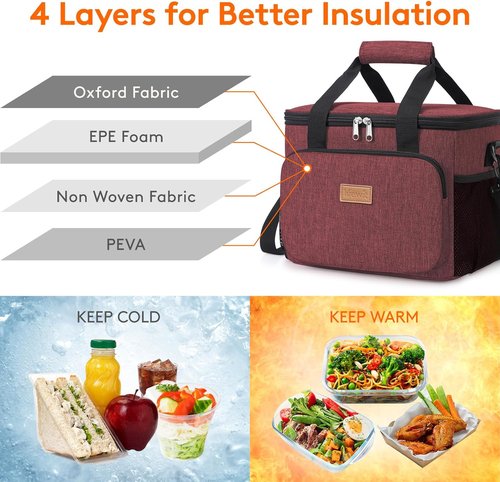 Lifewit Insulated Lunch Bag - Soft Cooler Tote for Adults | Burgundy, 12-Can Capacity (9L)