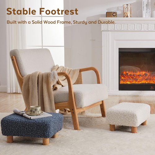 FIMIVIBI Small Foot Stool Ottoman, Sherpa Footstool Ottoman Foot Rest for Couch, Rectangle Footstools and Ottomans Small for Living Room, Entryway and Bedroom (White)