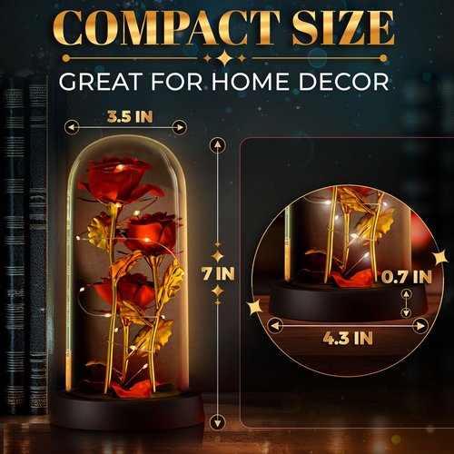Glass Rose – LED Rose in Glass Dome Flower Lights, Romantic Flowers Roses for Home Decor, Valentine's Day & Birthday Gifts for Women | Home Decor Gifts for Girlfriend – Elegant Lighting Solution