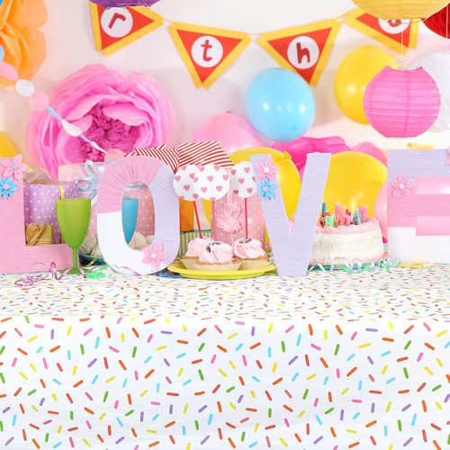 Oudain 3 Pieces Sprinkle Table Cloth Disposable Plastic Confetti Tablecloth 108 x 54 Inches Rectangle Baby Sprinkle Decorations for Girls Boys Birthday Wedding Baby Shower Party Supplies Favor (White)