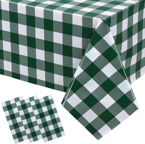 Green Plaid Tablecloths by [Brand Name] - 54 x 108 Inch Disposable Waterproof Covers for BBQ & Birthday Parties