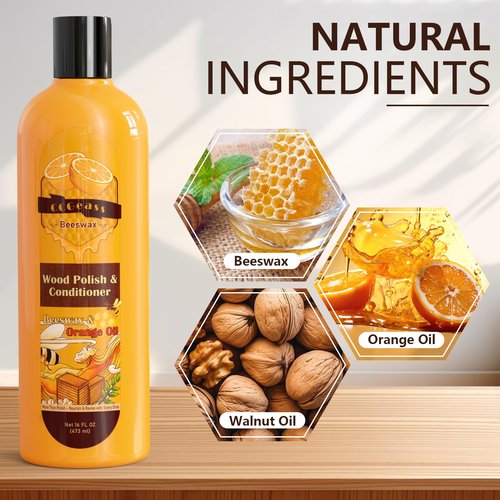 CCGeass Beeswax Wood Polish & Conditioner, Natural Beeswax Orange Oil Conditioner Cleaner for Wood Furniture, Floors, Restores Shine & Waterproofs, 16 Fl Oz
