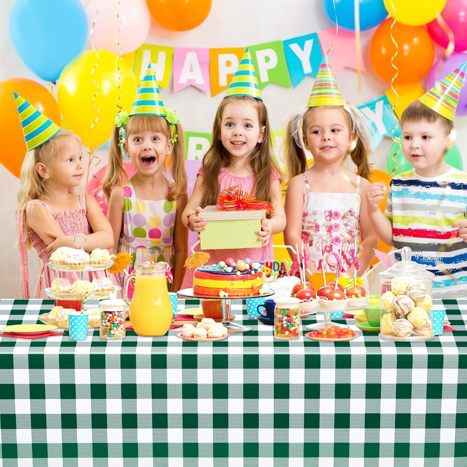 Skiennix Disposable Green Gingham Tablecloths - Waterproof Checkered Design | 54" x 108" for Parties & Picnics