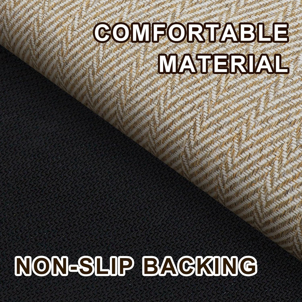 Skiennix Ultra Thin Indoor Door Mat - Non-Slip Rubber Backing | Unique Herringbone Design, 17"x29", Beige
