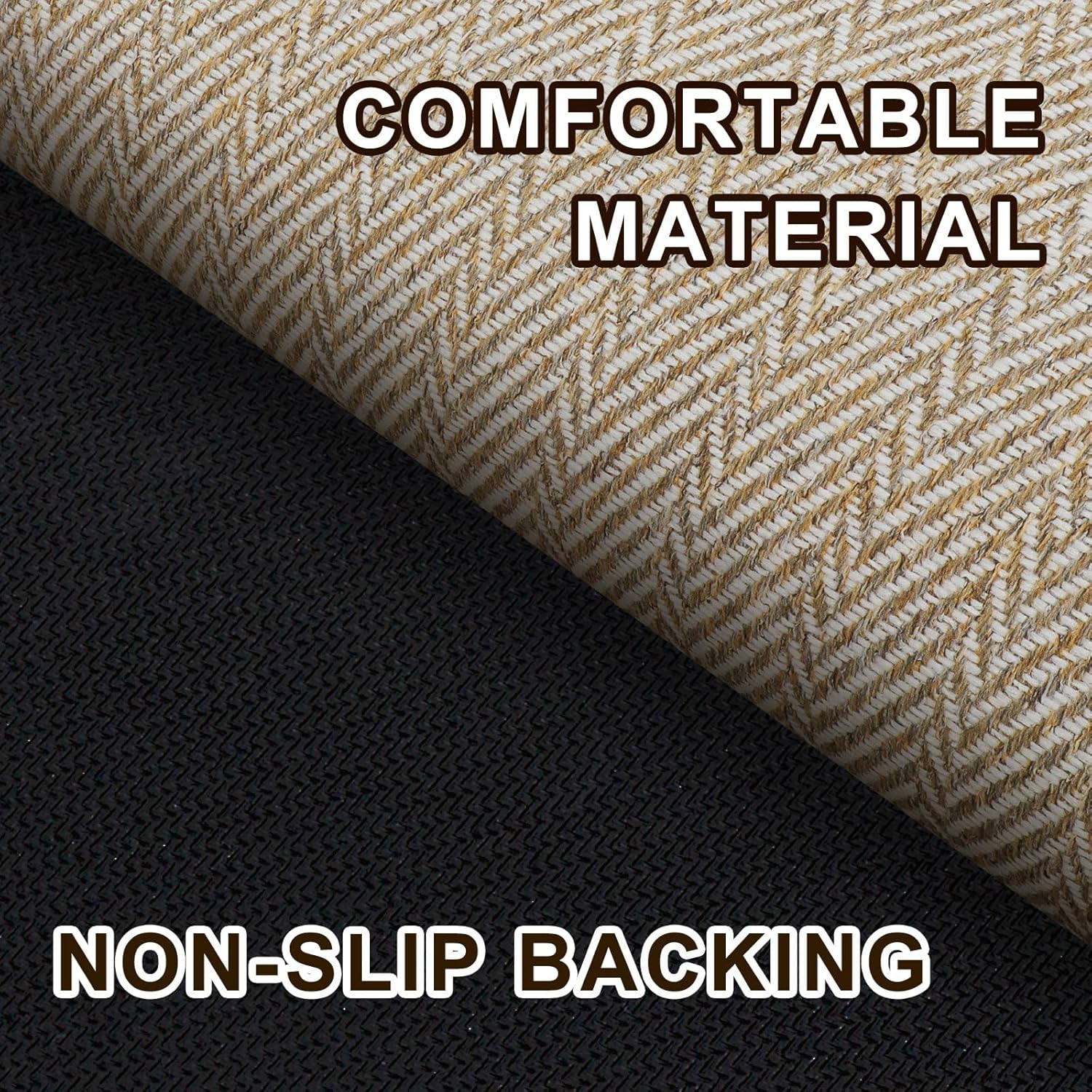 Skiennix Ultra Thin Indoor Door Mat - Non-Slip Rubber Backing | Unique Herringbone Design, 17"x29", Beige