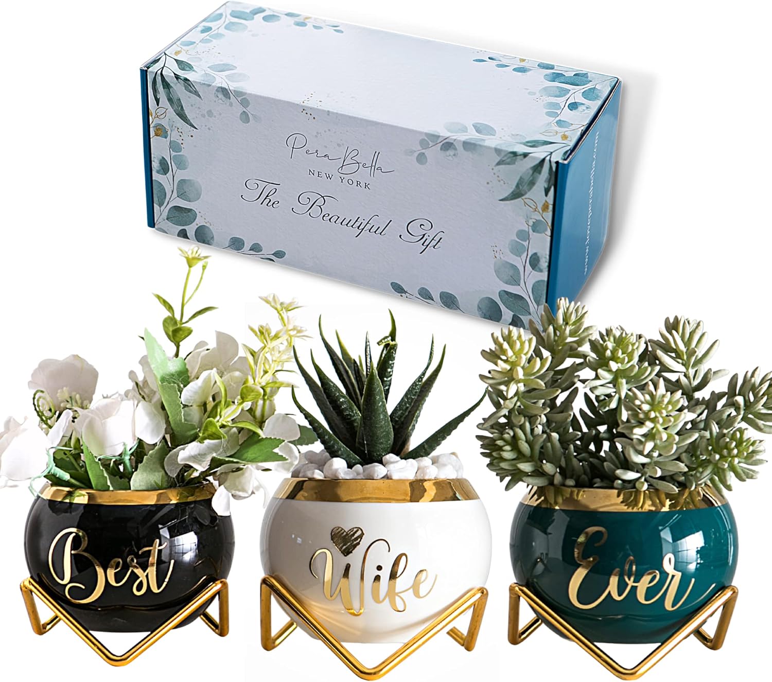 PeraBella 3-Piece Succulent Planter Set - Perfect Romantic Gift for Her | Home Decor for Any Occasion