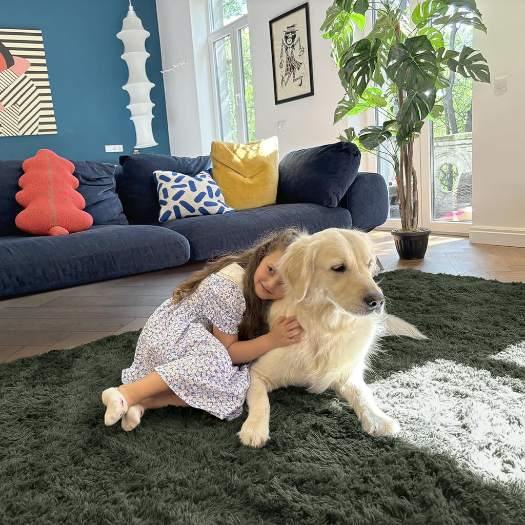 OLANLY Soft Fluffy Shaggy Bedside Rug - Machine Washable Indoor Carpet for Kids | Olive Green 2x3 ft
