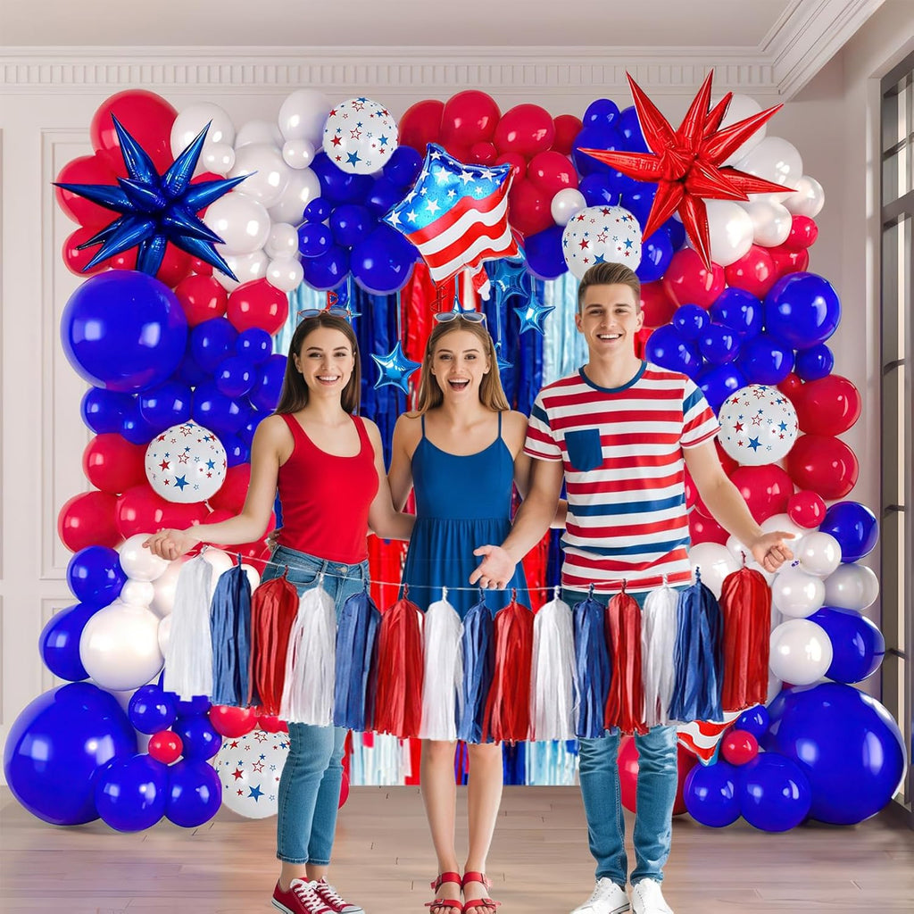 Patriotic Balloon Garland Arch Kit - Red, White & Blue Star Print & Flag Foil Balloons for 4th of July Celebrations