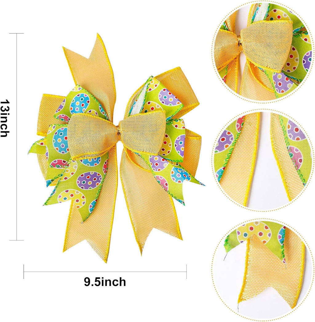 SIMISI Ribbon Easter Wreath Bow - Yellow Egg Door Wall Ornament for Home Decor | 9.5 x 13 Inch