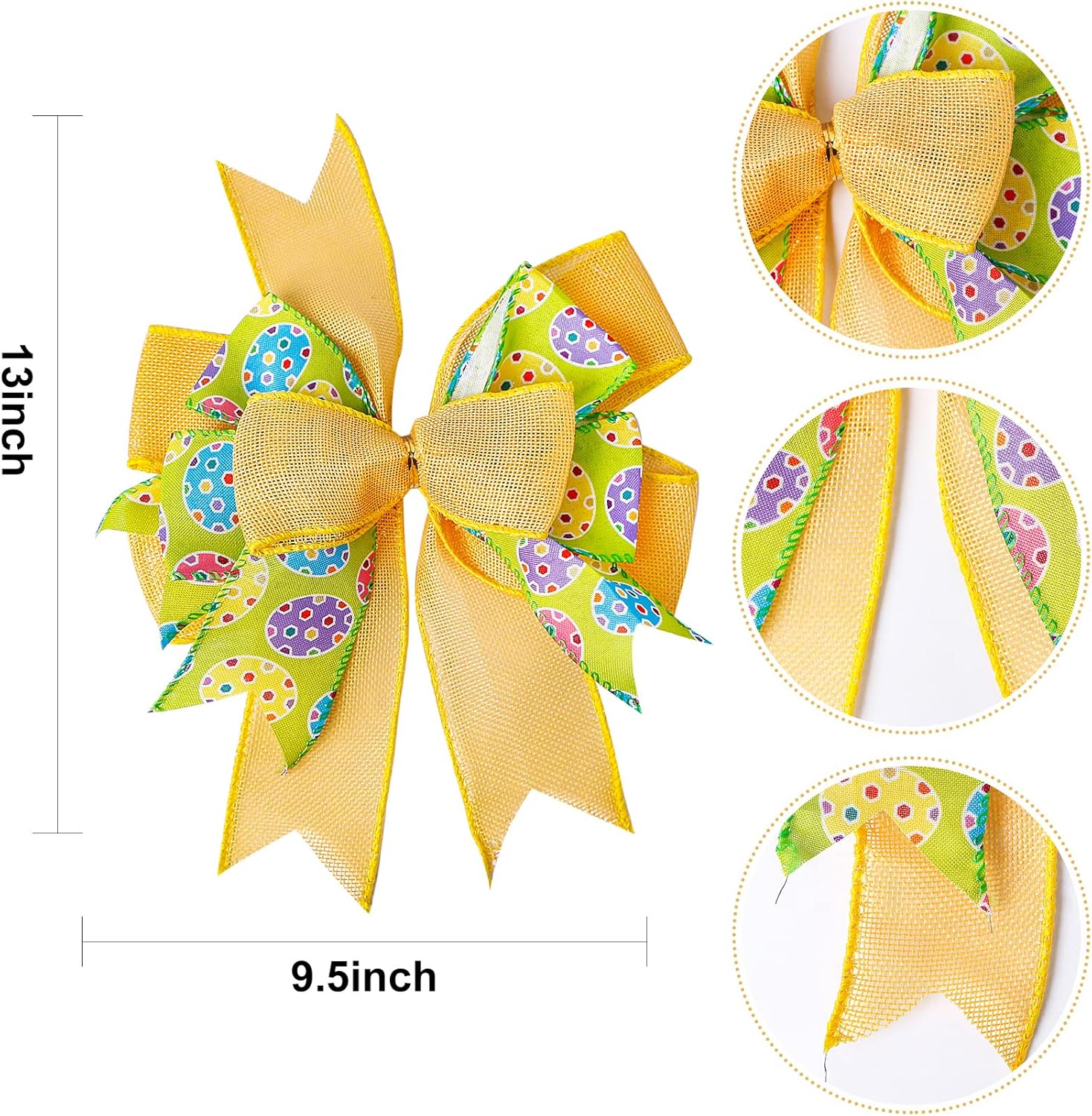 SIMISI Ribbon Easter Wreath Bow - Yellow Egg Door Wall Ornament for Home Decor | 9.5 x 13 Inch