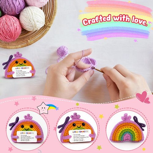 Valentines & Galentines Day Rainbow Crochet "You Are Enough" Little Reminder - Positive Appreciation & Emotional Motivational Support Gift for Women Her Friend Teen Birthday Easter Basket Stuffers