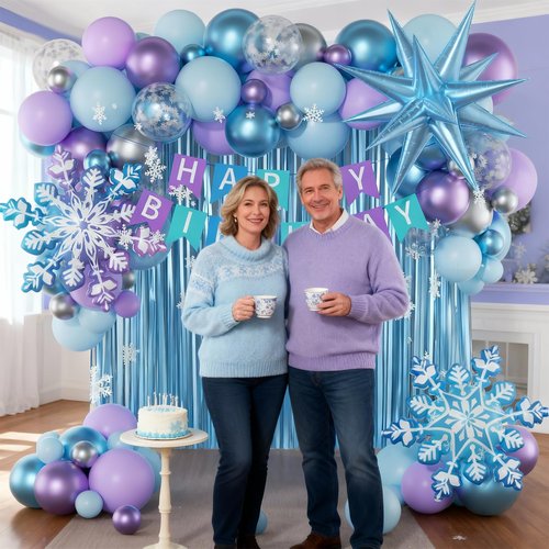 Frozen Birthday Party Decorations with Metallic Purple Pastel Blue Silver Confetti Balloons for Snowflake Frozen Baby Shower Birthday Party Decorations