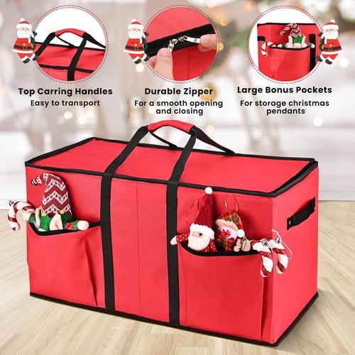 Mrrihand Ornament Storage Box - Dual Zipper Container for 128 Holiday Ornaments | 8 Trays, Red