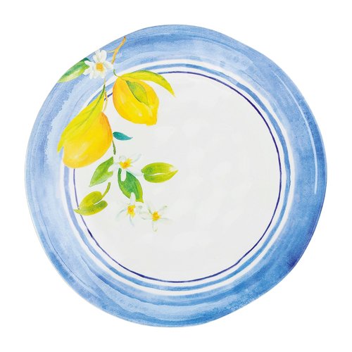 UP UPware Lovely Lemons Melamine Dinner Plate Set, Round Plates for Main course, Pasta, and Salad, BPA-Free, Dishwasher Safe, Blue, 11 Inch, Set of 6