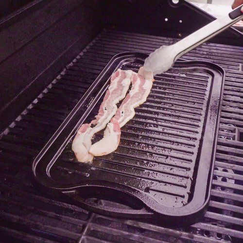 PETKAO Reversible Cast Iron Griddle Plate for Gas Grill, Stovetop Grill Pan for Electric Stove, Pre-Seasoned Grill Griddle Pan for Gas Stove Top 2 Burner, Extra Large Stove Top Grill Plate 20" x 10.5"