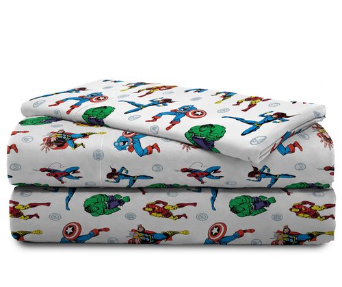 Jay Franco Kids Sheet Set with Fitted, Flat Sheets & Pillow Cover - Ultra-Soft Bedding with Pillowcase for Room Decor, White - Avengers, 3 Piece Twin