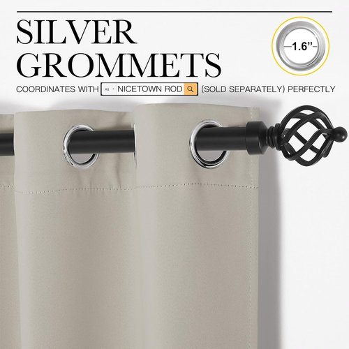 NICETOWN 78-Inch Long Thermal Insulated Curtains - Natural Grommet Room Darkening Draperies, 2 Panels, 42-Inch Wide