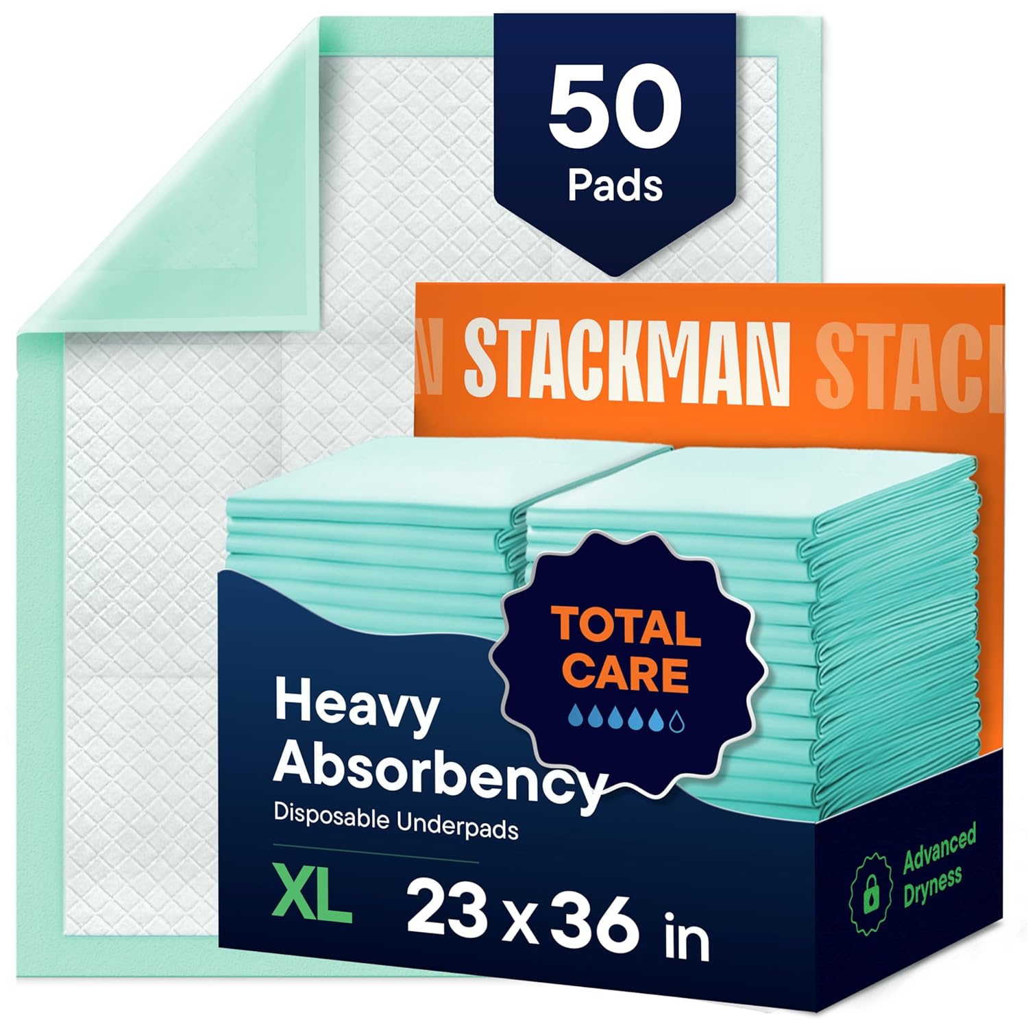 Chucks Disposable Underpads - Absorbent 23x36 Incontinence Pads for Babies, Kids, Adults & Pets | 50-Pack Leak-Proof Protection